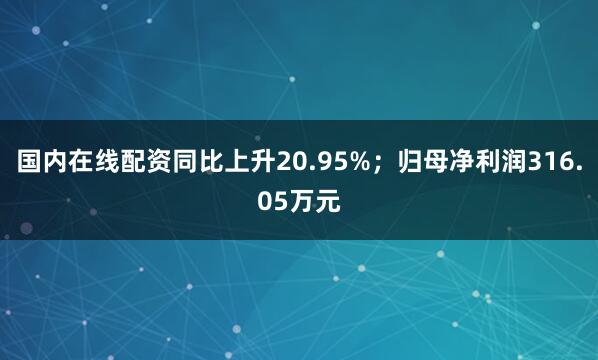 国内在线配资同比上升20.95%；归母净利润316.05万元